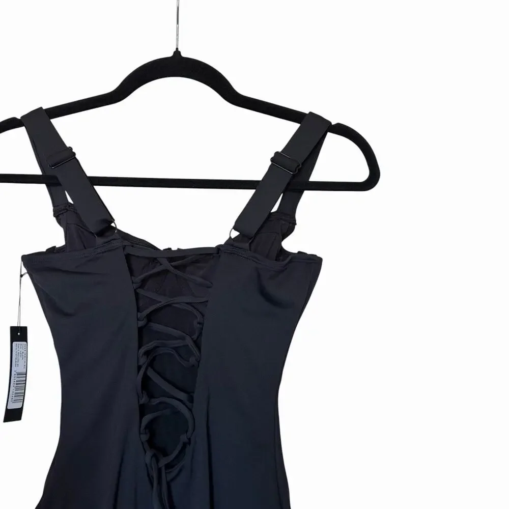TA3 Lifty One Piece Swimsuit Black Corset Sculpting Lace Back Size Small NWT